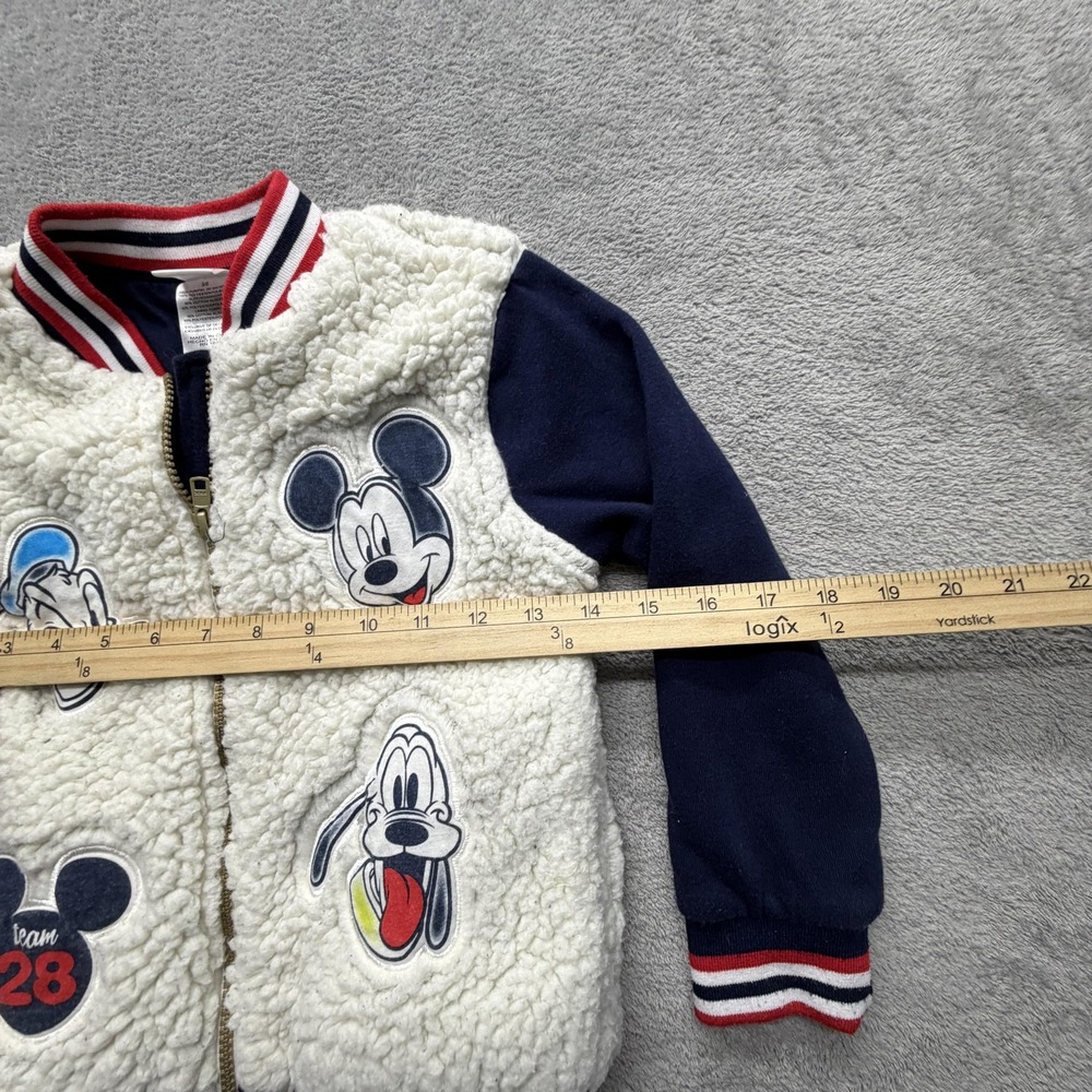 Disney Mickey Donald‎ Pluto Sherpa Varsity Jacket Youth 5-6 White Navy Fleece - Picture 9 of 13